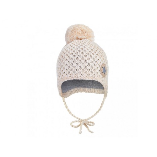 Pletená čiapka Honeycomb Little Angel na uväzovanie - natur